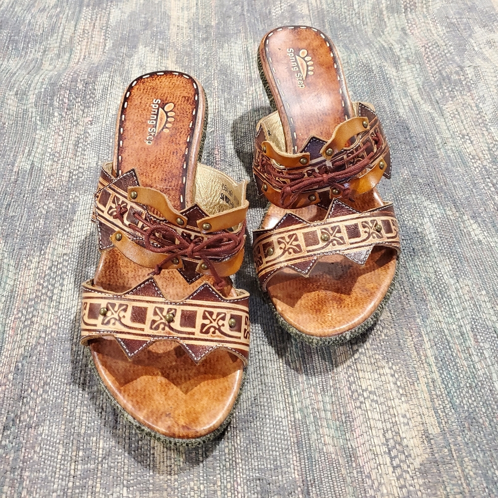 Spring Step leather western style wedge sandal